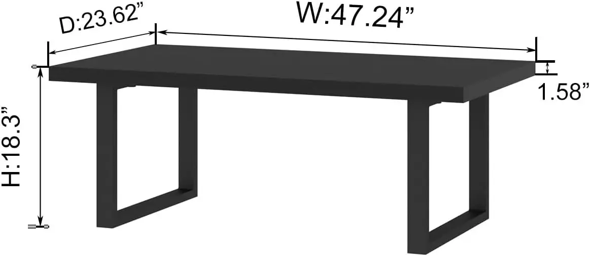 طاولة قهوة سوداء حديثة، طاولة مركزية خشبية صناعية بسيطة، طاولة غرفة معيشة مستطيلة بسيطة للمزرعة، خشب و