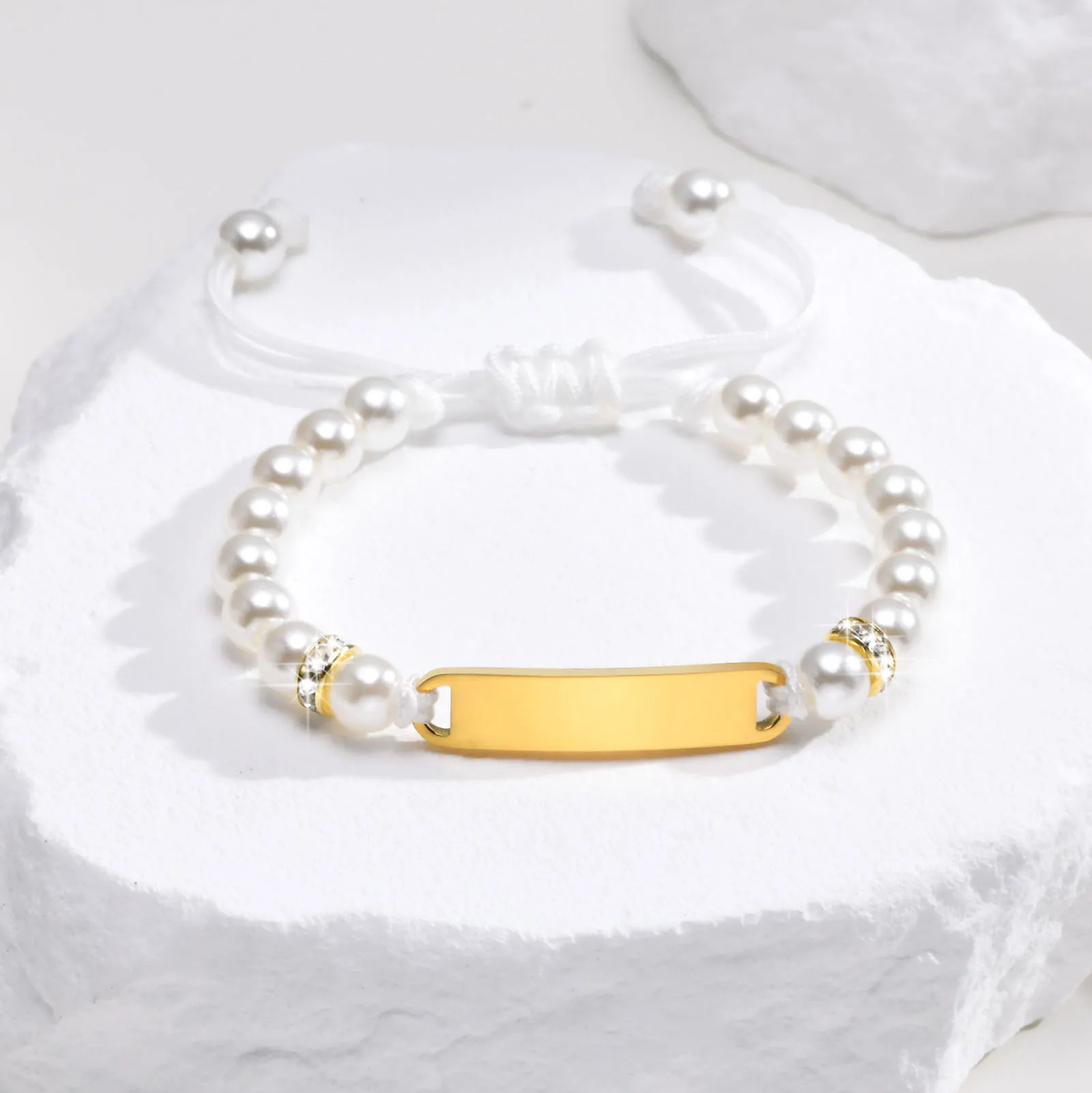 Vnox Free Personalized Girl Name Bracelets, Custom Anti Allergy Stainless Steel Pink Beads Bracelet for Boy Girls Birthday Gifts