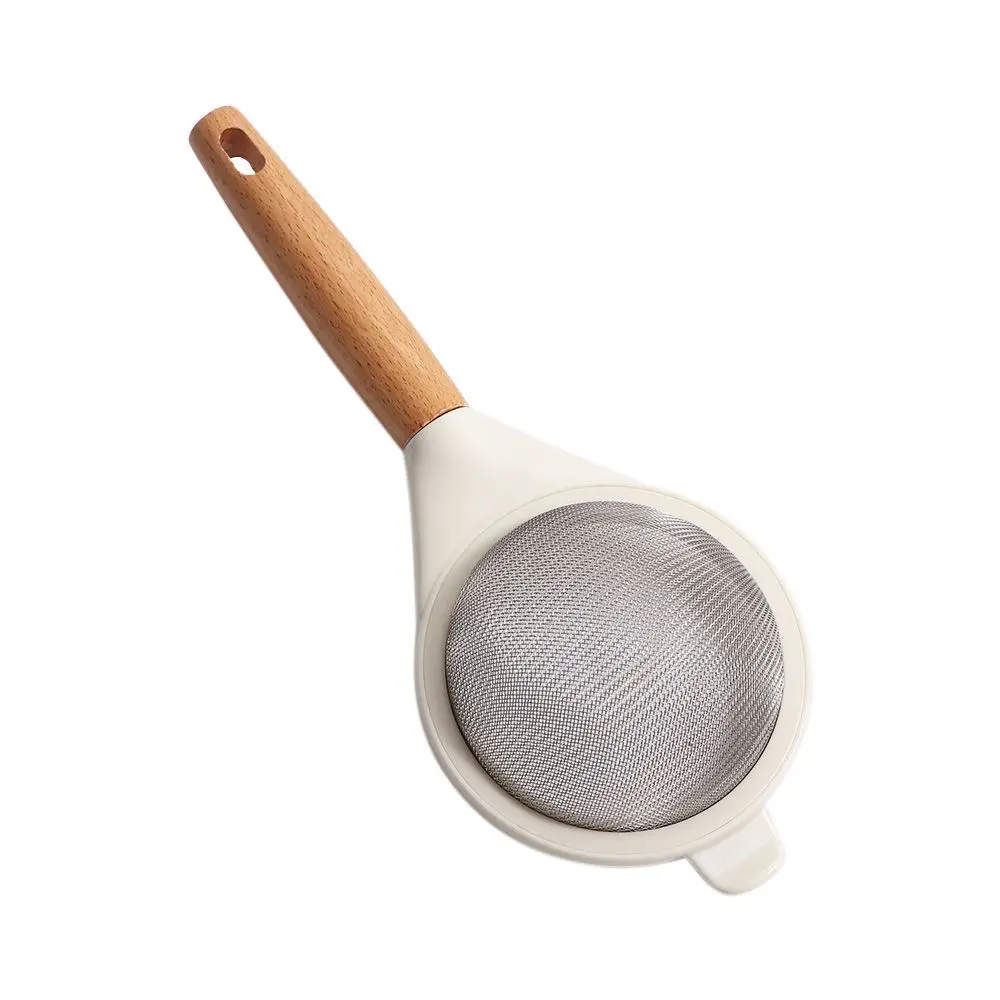 Stainless Steel Fine Mesh Strainer Cocoa Powder Sifter Powder Sieve Flour Sifter Baking Tool Wooden Handle Filter Spoon