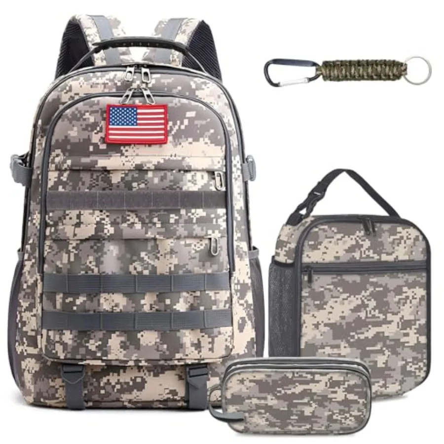 

School Backpack for Boys - Camouflage Boys Backpack for Teens Elementary Middle School - 4pcs Camo Students Bookbag with Lunch