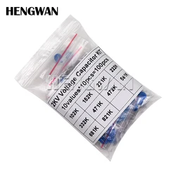 100pcs 2KV High Voltage Ceramic Capacitor Assortment Kit 2KV 102K 152K 221K 222K 332K 471K 472K 561K 681K 821K DIY Set