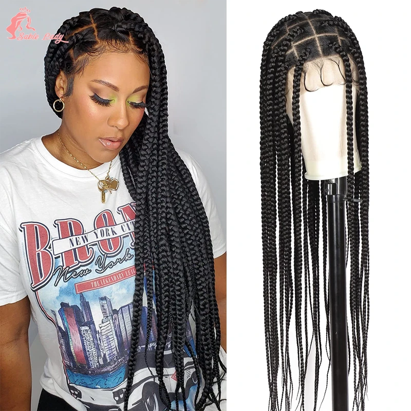 

36" Jumbo Box Braided Wig Synthetic Full Lace Front Wig Knotless Braids Wig Black Women Long 36“ Cornrows Box Braided Wigs