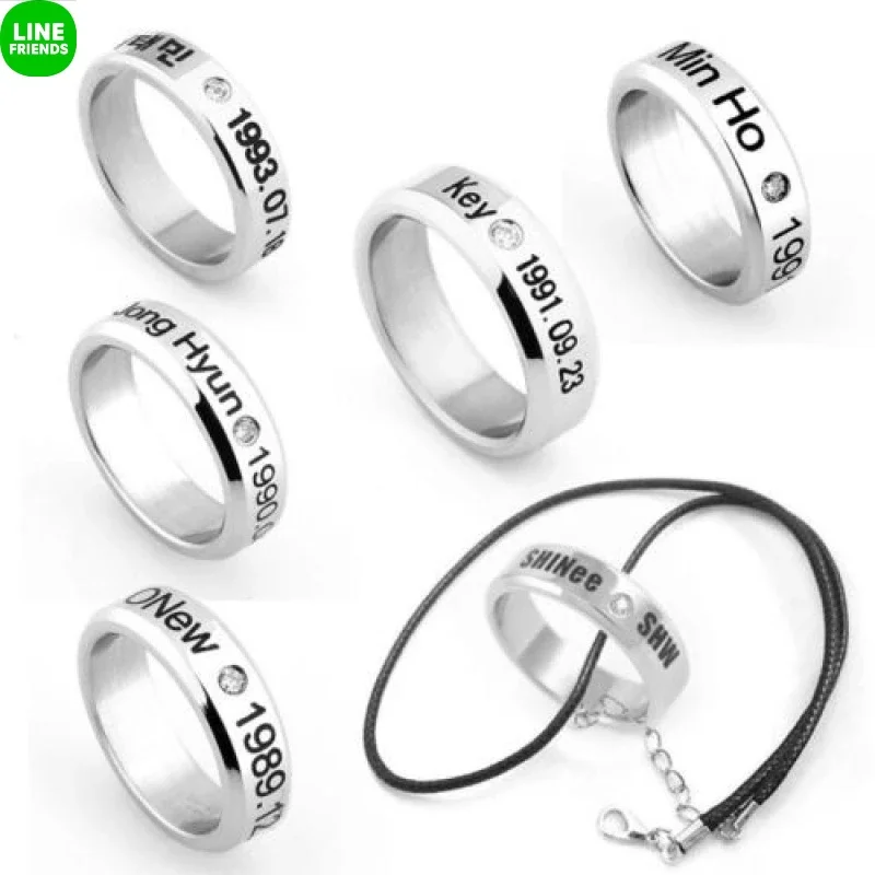 Line Friends J-Hope Jin Jung Kook Suga Jimin Jung Kook V Rm Rhinestone Titanium Steel Finger Ring Original Kpop Jewelry Inner