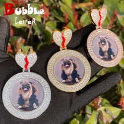 Bubble Letter Custom Photo Necklace for Women Personalized Picture Pendant Broken Heart Bail Hip Hop Jewelry