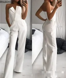 2024 Women's Elegant Jumpsuits Solid Off Shoulder Sexy Club Jumpsuit Female Sleeveless High Waist Slim Wide Leg Jumpsuit Pants