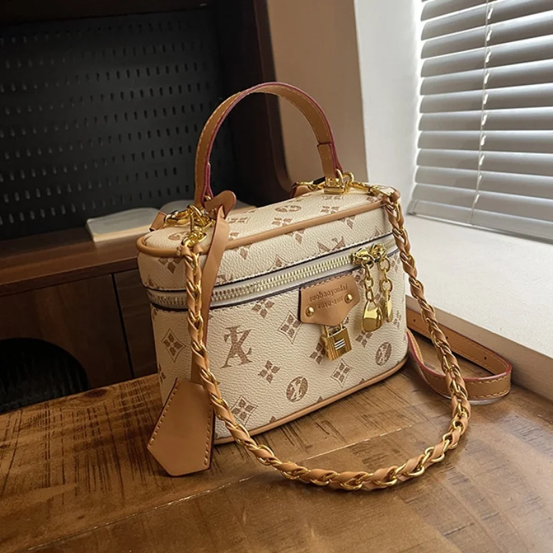 Women Vintage Printed Box Bag, Fashion Chain Strap Handbag, Versatile Shoulder Crossbody Mini Square Purse