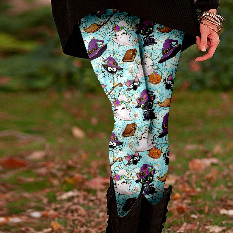 Halloween Theme Casual Leggings For Women 3D Printed Bats Spider Web Graphic Yoga Pants Fashion Gothic Y2k Women's Elastic Pant
