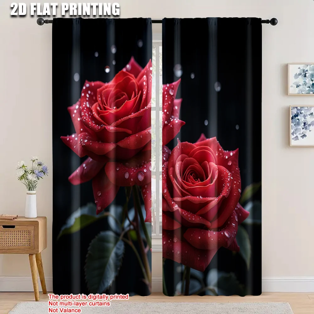 

2pcs, 2D flat printing Curtains a lot of red roses (6) Versatile Fabric,Without Electricity Holiday Decorations Perfect for