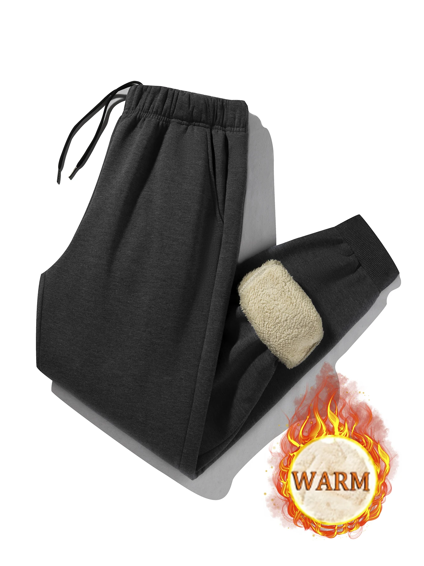 

Мужские повседневные брюки на осень и зиму на флисовой подкладке, эластичные манжеты на щиколотке, брюки из меха ягненка, незаменимые на осень и зиму, универсальные.