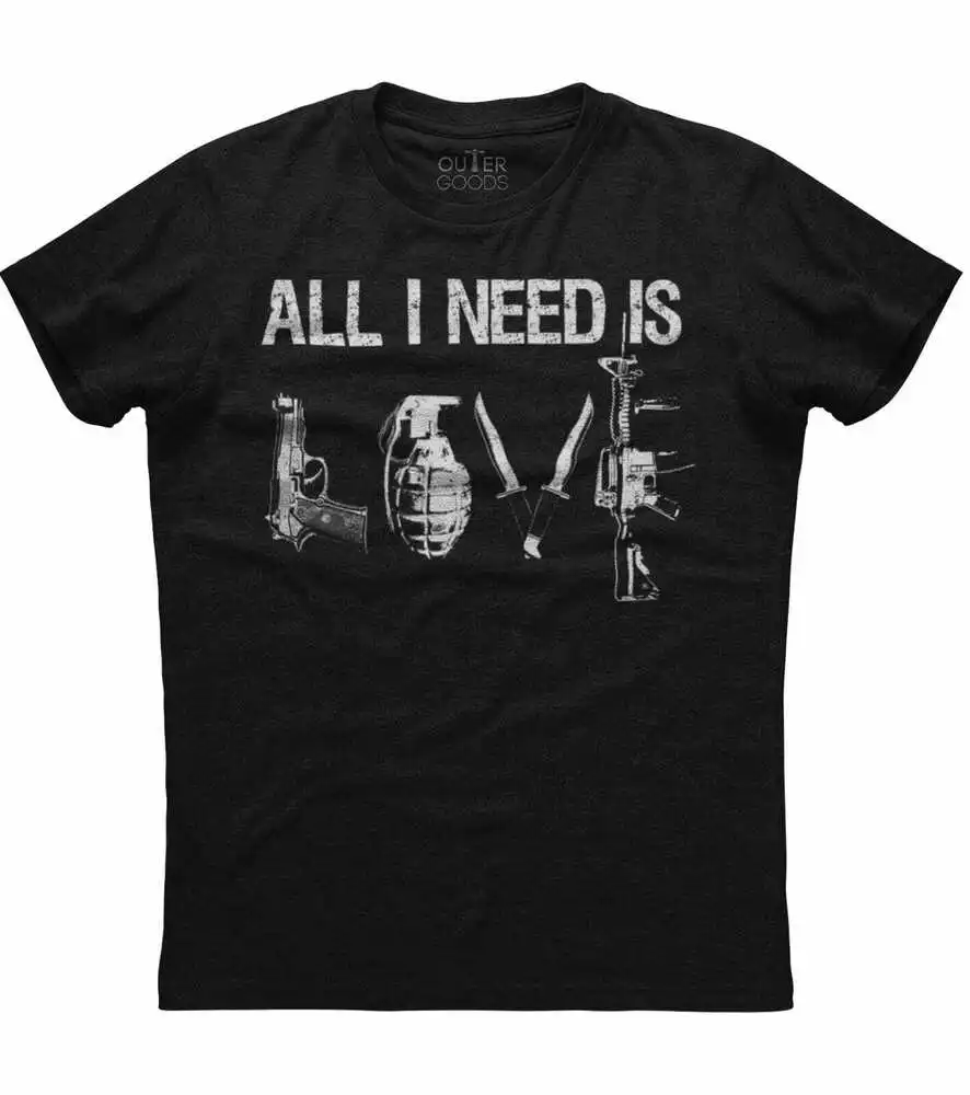 All I Need Is, Gun and Bomb Printed Men's New Patriotic Trending Black T-shirtHigh quality 100% cotton