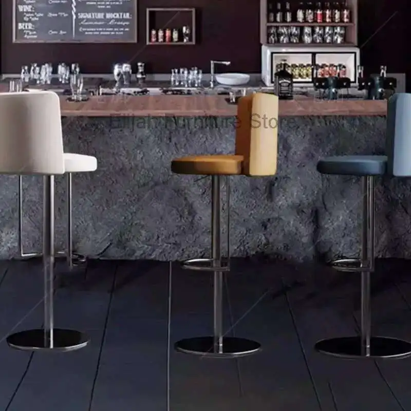 

Stylish Lounge Bar Chairs Round Leather Waterproof Design Swivel Nordic Chair Modern Adjustable Barkrukken Home Furniture