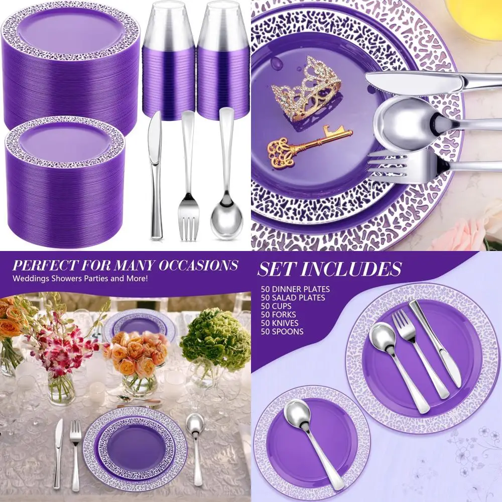 

Disposable Dinnerware Set: 300 Pieces Including 100 Plates, 150 Cutlery, and 50 Cups for Parties and Events