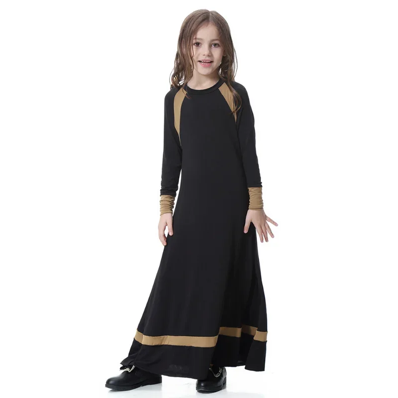 New Middle East Arab Dubai Children Ramadan Kaftan Robe Girls Long Sleeve Dress Kids Muslim Abaya Dress Islamic Party Clothing