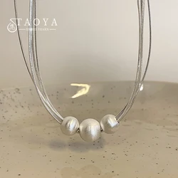 Multi Layer Stainless Steel Chain Silver Colour Brushed Metal Ball Pendant Necklace For Women's Sexy Collarbone Chain Jewelry