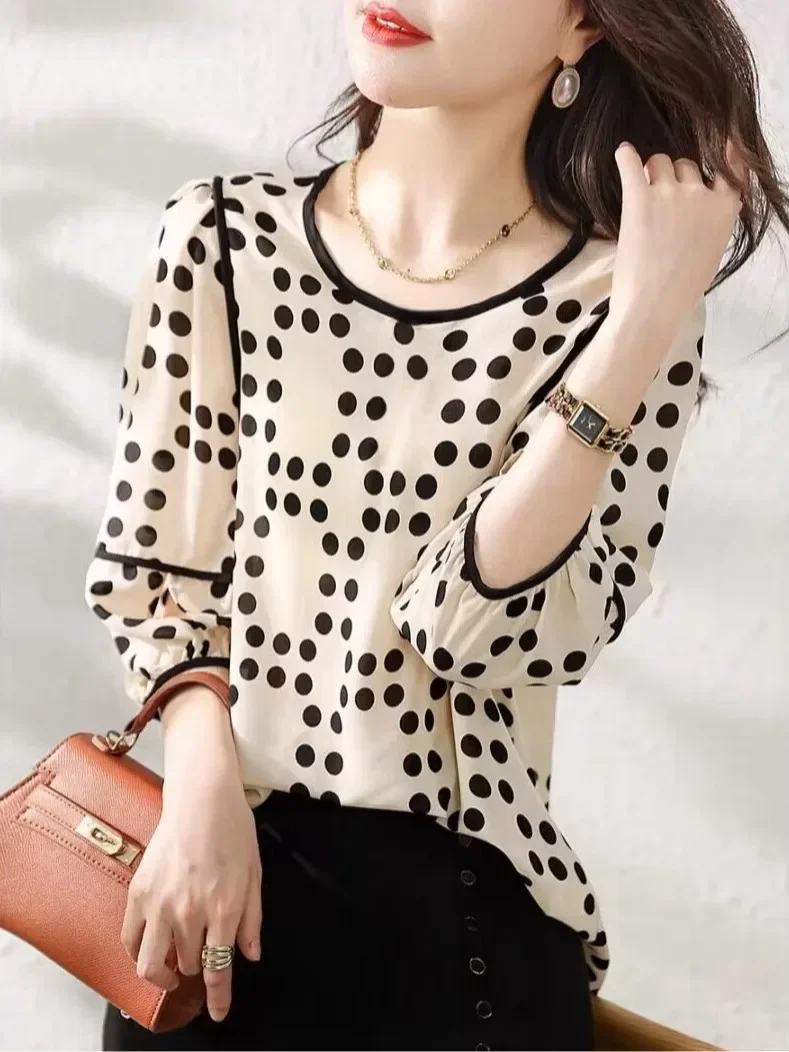 Spot French Gentle Bubble Sleeves Shirt 2024 Summer New Wave Dot Flesh Covering Versatile Women\'s Shirt