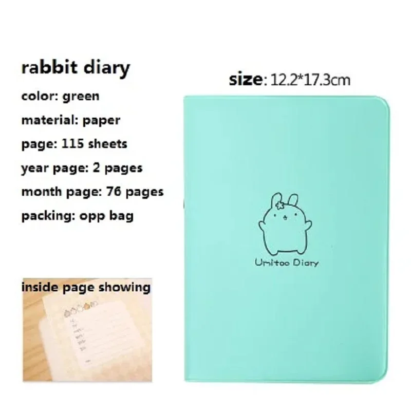 Cute Rabbit Diary Notebook Kawaii Cartoon Journal Planner Agenda Notepad for School Student Note Book Gift Stationery PU Covers