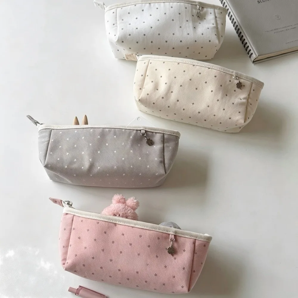 Cute Star Print Pencil Case Multi-compartment Large Capacity Pencil Pouch Large Opening Stationery Bag School Office