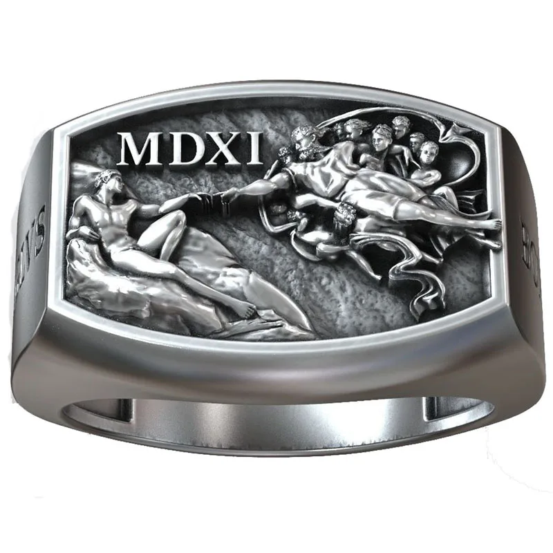 

12g Hand Of God Michaelangelo Sistine Chapel Signet Artistic Relief Gifts Ring Customized 925 SOLID STERLING SILVER Many Sizes 6