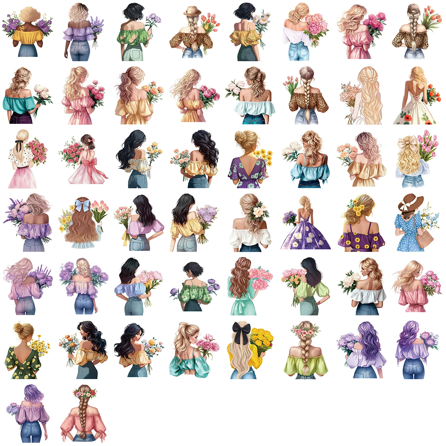 50 個フラワーガール透明漫画ステッカー落書きスクラップブッキング電話スケートボード防水クールデカールパック