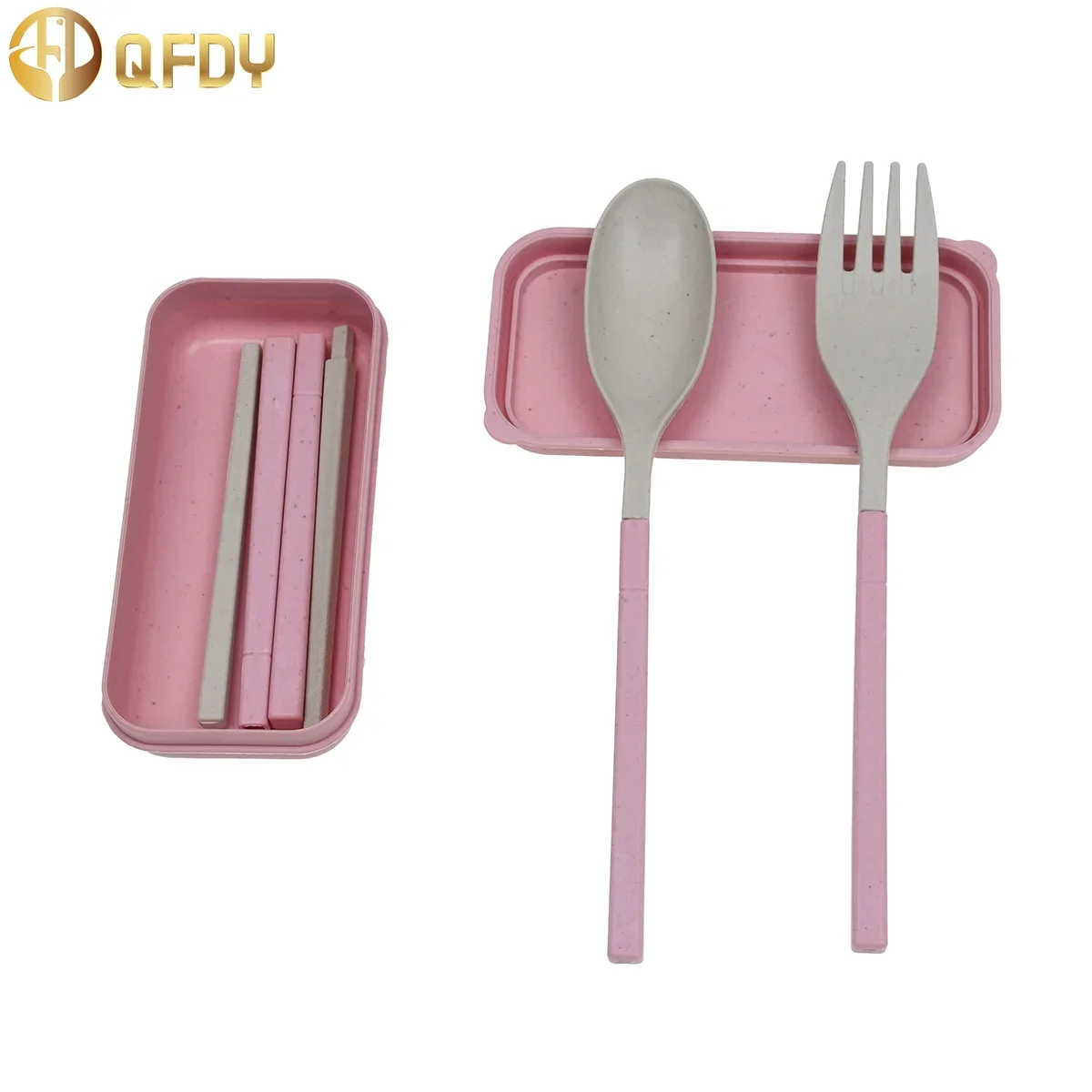 Portable cutlery Three-piece wheatgrass cutlery box Outdoor folding cutlery Chopsticks fork spoon Kitchen food tools