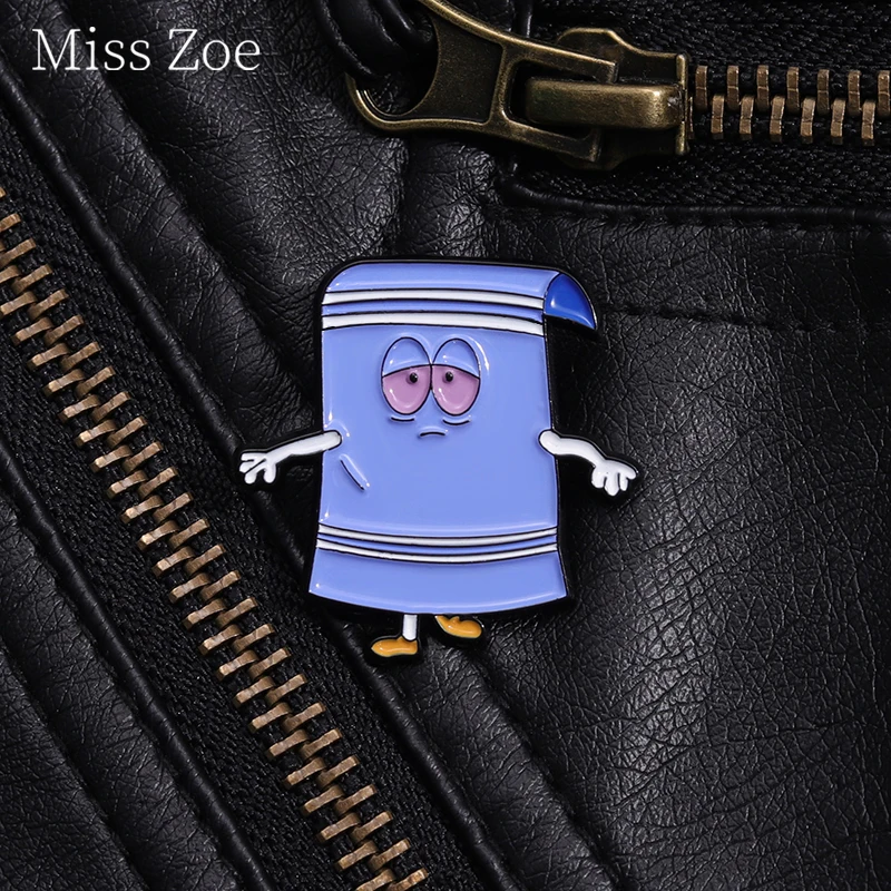 Cartoon Fantasy Movies Enamel Pin Funny Hilarious Blue Towel Roll Brooches Lapel Badge Jewelry Gift For Kid Friend