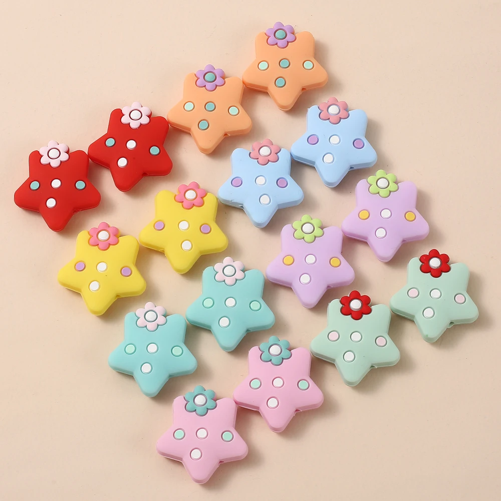 10Pc Food Grade Teether Beads 27x30mm Cartoon Pentagram Loose Silicone Beads For Jewelry Making DIY Baby Pacifier Chain Bracelet