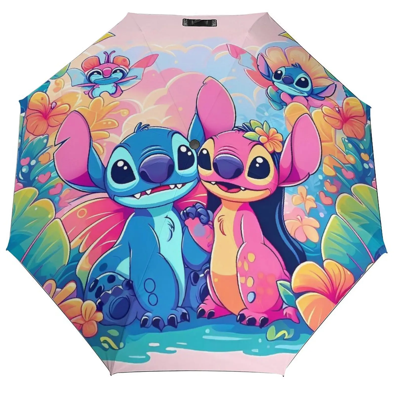 

Прочный зонт Kawaii Stitch и ангел-мультяшный комикс, водонепроницаемый зонт, 3-кратный солнцезащитный крем с автоматическим оттенком, элегантные зонты