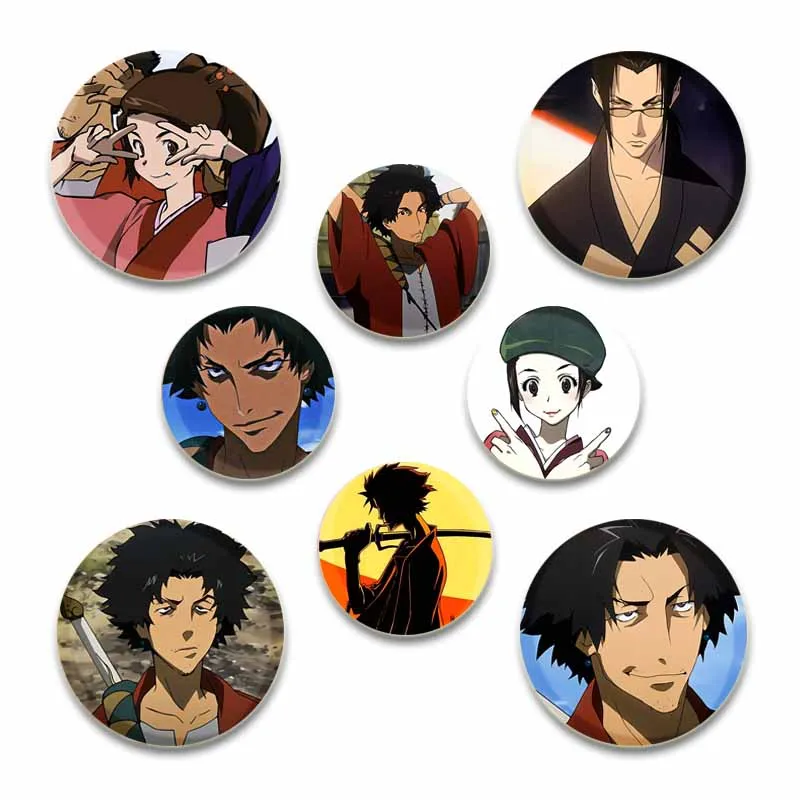 32/44/58mm Anime Samurai Champloo Simple Button Pins Cartoon Badge Snap Brooch Fashion Decoration Birthday Anniversary Gifts