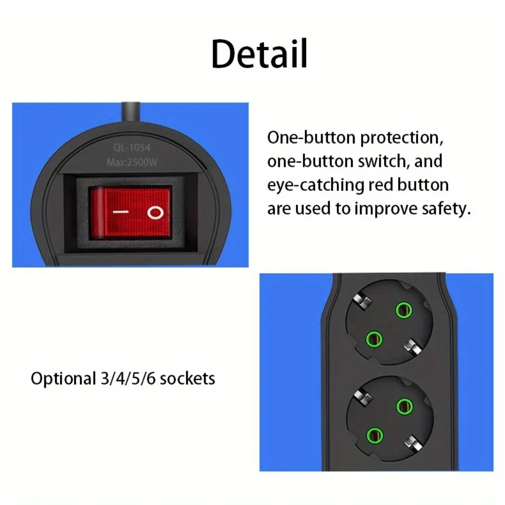 EU Plug Power Strip 3/4/5/6 Outlet Multitap Electrical Outlets Extension 2m Extension Cord Socket Fast Charge Home Appliance
