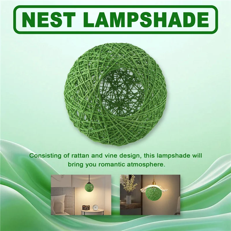 A63K-Bamboo, Rattan And Jute Ball Chandelier Individual Creativity Spherical Rattan Nest Lampshade