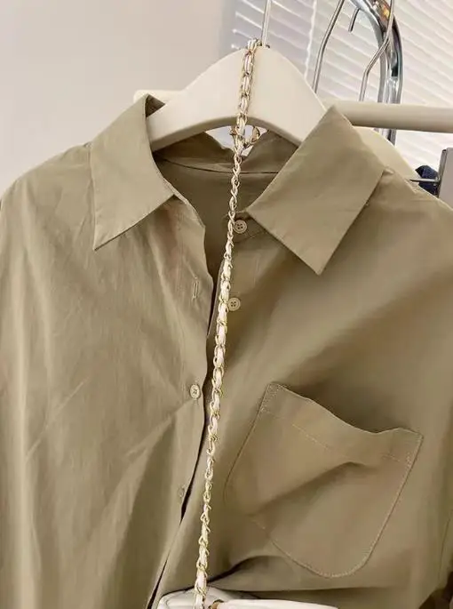 

Женская блузка, весна-осень 2023, новая однотонная повседневная свободная повседневная рубашка с отложным воротником и пуговицами, с длинными рукавами