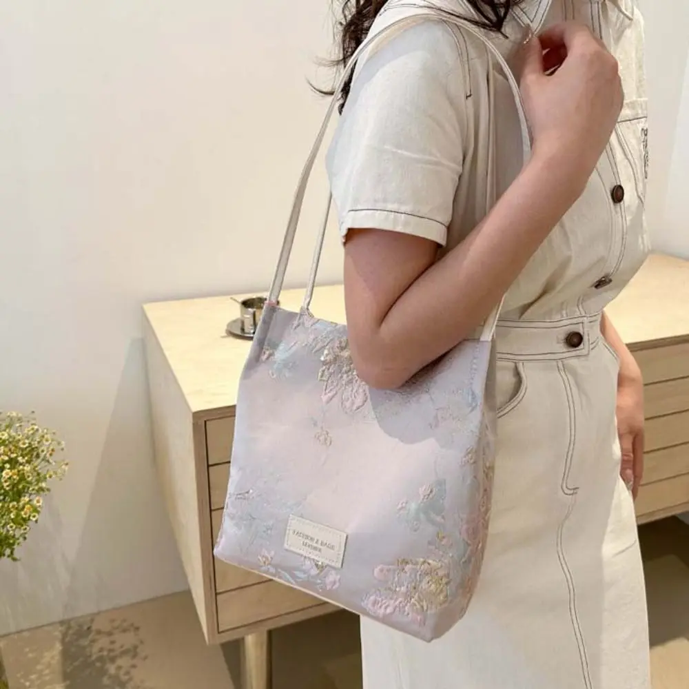 

Simple New Chinese Style Flower Bucket Bag Large Capacity Butterfly Embroidery Shoulder Bag Handbag Coin Purse Girls