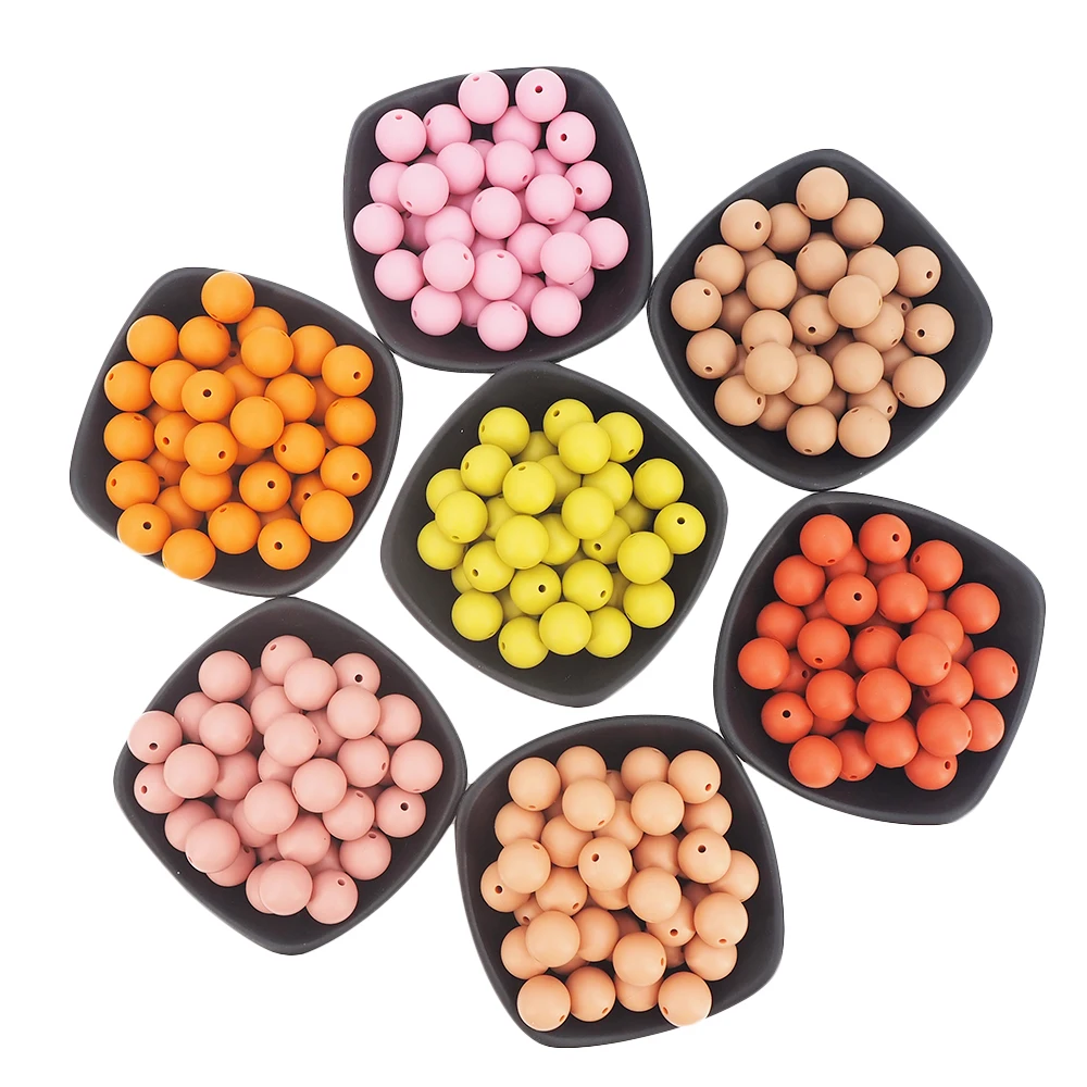 Chenkai 100pcs 12mm Round Silicone Focal Beads For Beadable Pen BPA Free Silicone Charms for Pen Necklace Making 75 Colors