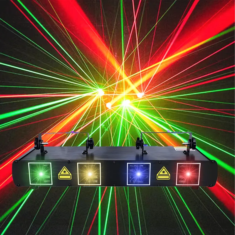 

DJ party light 4-beam effect sound activation RGBY music light controlled by DMX, suitable for disco dance bars, KTV clubs, kara