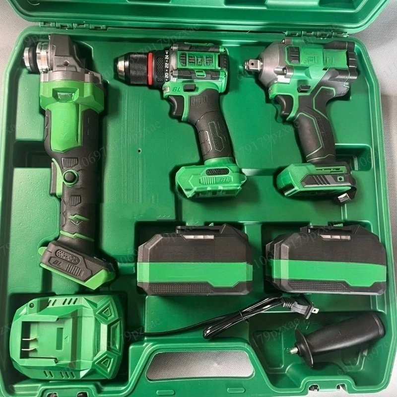 Brushless Electric Wrench Lithium Angle Grinder Impact Drill 3 In 1 Power Tool Combo Kit