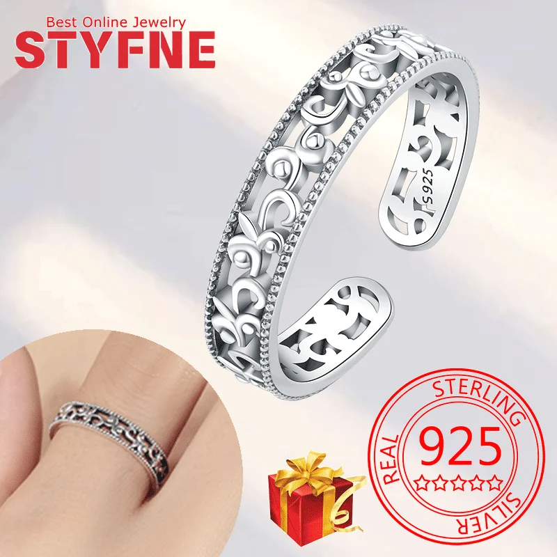 

Real 925 Sterling Silver Retro Pattern CZ Finger Rings Adjustable Ring For Women Wedding Jewelry Gifts with GIFT BOX