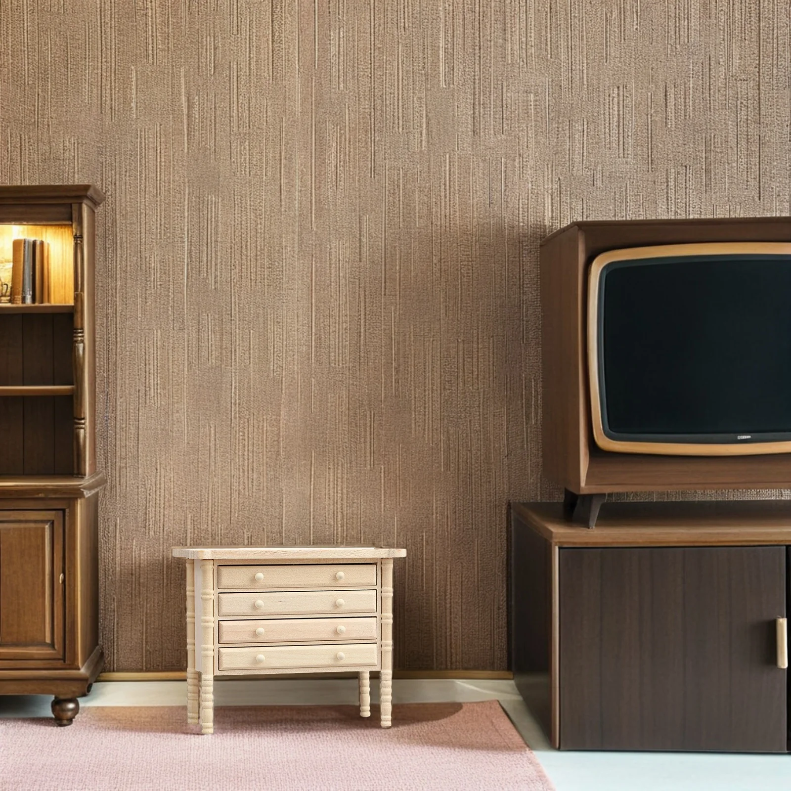 

Storage Cabinet Mini Wooden Drawer Dollhouse Miniature Ornament Kitchen Cabinets Beige Dresser Desk Micro Scene