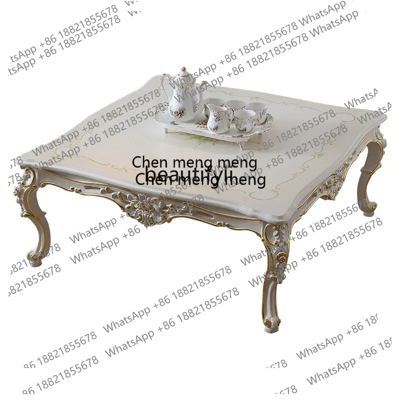 French Furniture Handmade Carved Solid Wood Hand Painting Coffee Table European Luxury Villa Square Table  AB