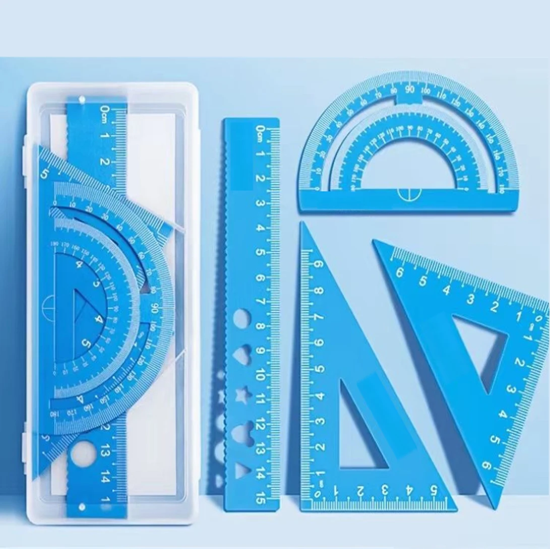 Aluminium Alloy Triangle Ruler 4Set Simple Design Protractor And Straightedge Student Ruler Kit Math Drawing Tools For Designers