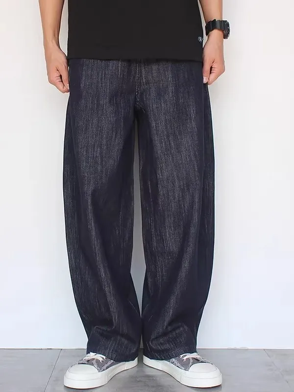 

Мужские джинсы свободного кроя с высокой талией, широкими штанинами и эффектом потертости, из дышащей ткани, весна-осень