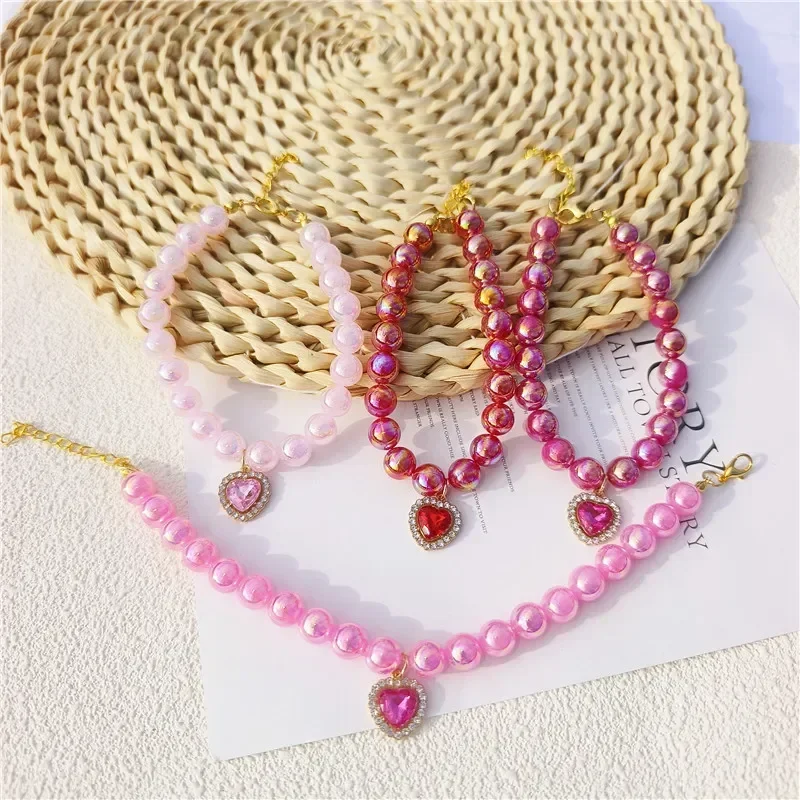 

Rhinestone Pet Pearl Collar Dog Heart Necklace Cat Jewelry Collar Puppy Accessories Dog Chain Chihuahua Wedding Party Jewelry