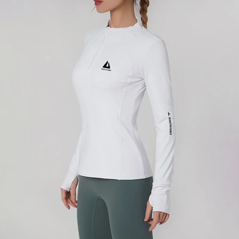 Women\'s Long Sleeve Top For Fitness Slim Fit Zip O-Neck Yoga Shirt With Thumb Holes Quick Dry Tshirt Sport Gym Running Jacket