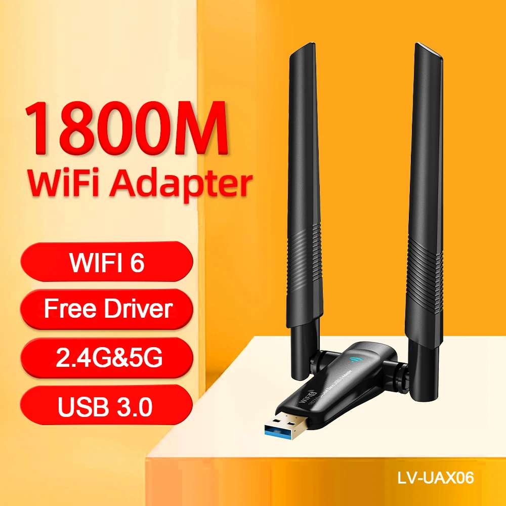 PIX-LINK AX1800 WiFi6 Dual Antennas High-Gain Wireless USB Adapter Faster WiFi with MU-MIMO Easy Setup UAX06