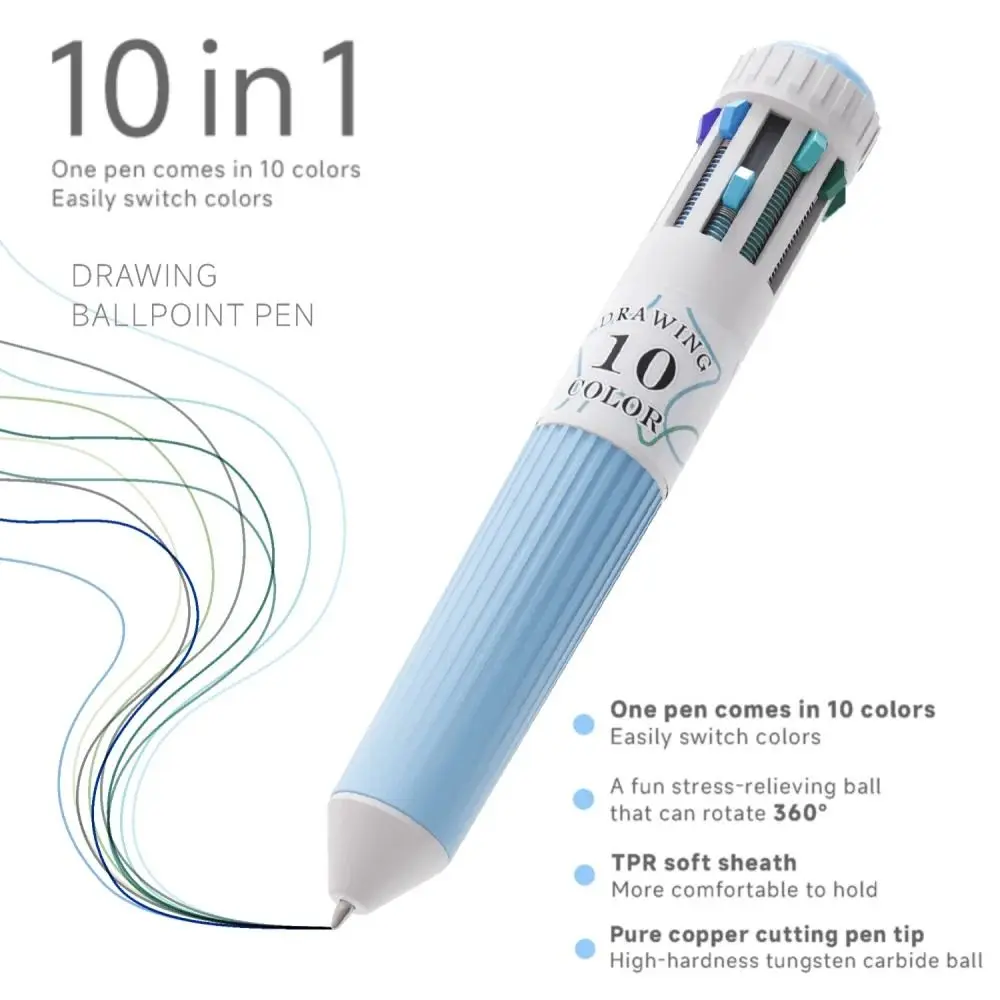 6Pcs/Set 60 Colors Drawing Ballpoint Pen 10-in-1 Retractable Colored Pens 0.8mm Multi-Function Multicolor Pens