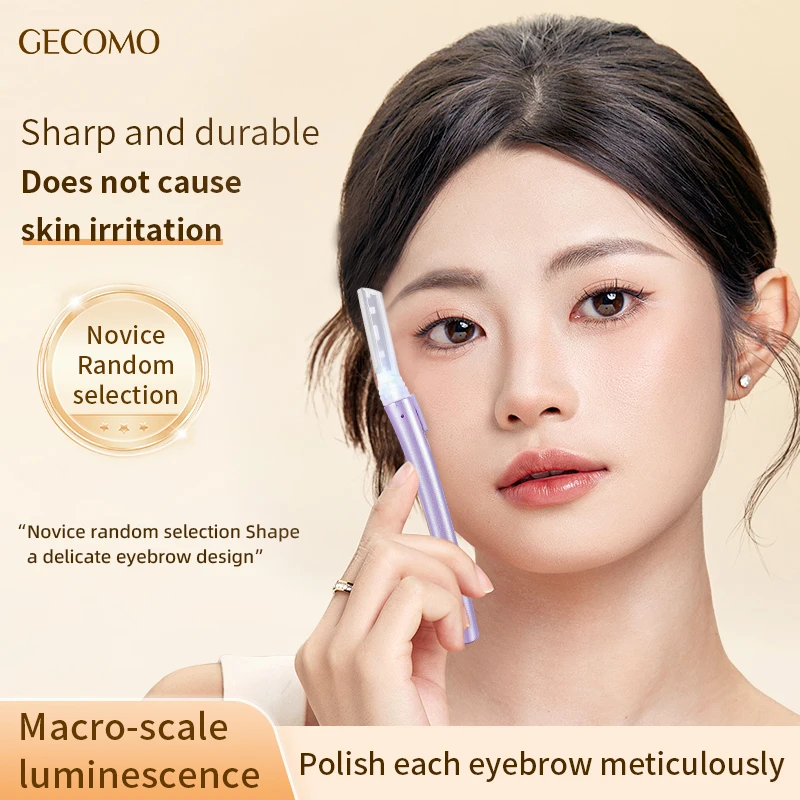 GECOMO LED Eyebrow Razor Stainless Steel Facial Hair Trimmer with Light Precision Brow Shaper Dermaplaning Beauty Tool for Women
