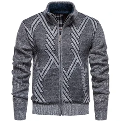 Men Cardigan Sweater Winter Warm Thickened Zipper Stand-up Collar Solid Casual Knitted Fleece SweaterCoat Jacket Men Clothing