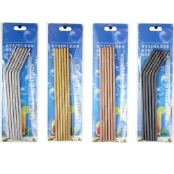 Pailles en métal réutilisables avec brosse de nettoyage, paille à boire en acier inoxydable 304, verres à lait, accessoire de fête au bar, 6 pièces