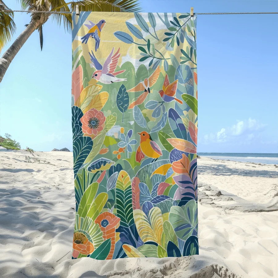 1pc Beach Towel with Tropical Rainforest Pattern - Soft, Absorbent, and Quick-Drying - Suitable for Swimming, Camping