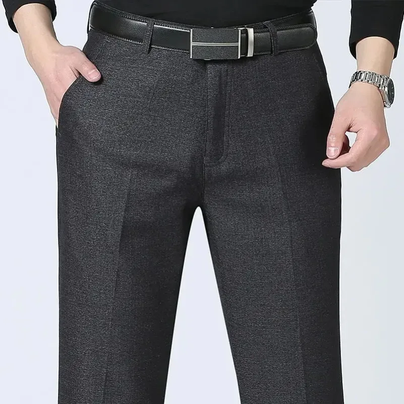Autumn Summer New Men's Slim Business Pants Fashion Stretch Thicken Casual Trousers Brand Solid Pant Black Navy Plus Size GOZBKF