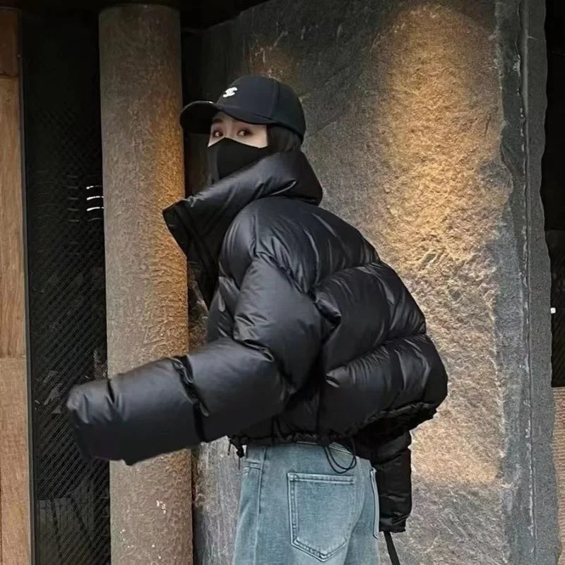 

Puffy Coats Women Fashion Korean Winter Loose Thickened Stand Collar Zippers Warm Parkas Commute Short Styles Coats Streetwear